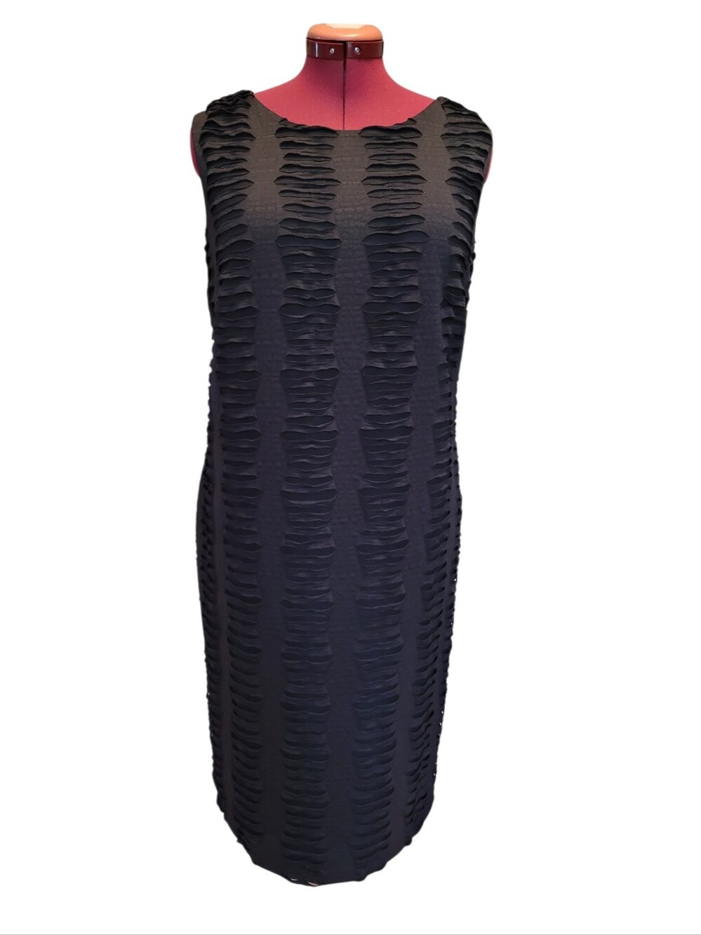 Frank Lyman Design Black Textured Sleeveless Midi Dress Rips Distressed Y2K